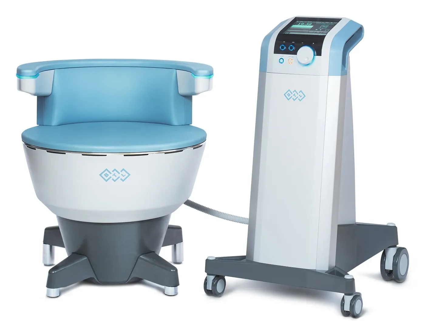 The Emsella chair and its control unit